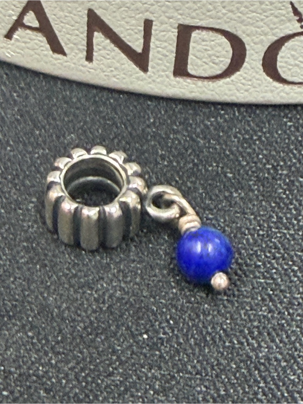 Authentic Pandora Silver Charm with Blue Bead Dangle